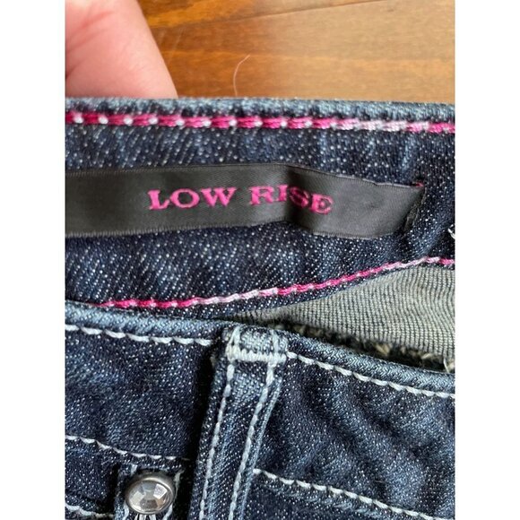 Rock 47 By Wrangler Capri Jeans Distressed Blue Dark Wash Stretch Zip Fly 11 - Picture 7 of 9